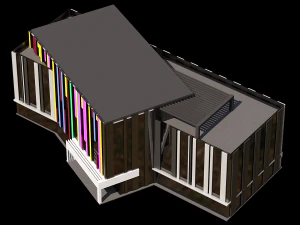 Office Building With Colored Facade Panels 3D Model