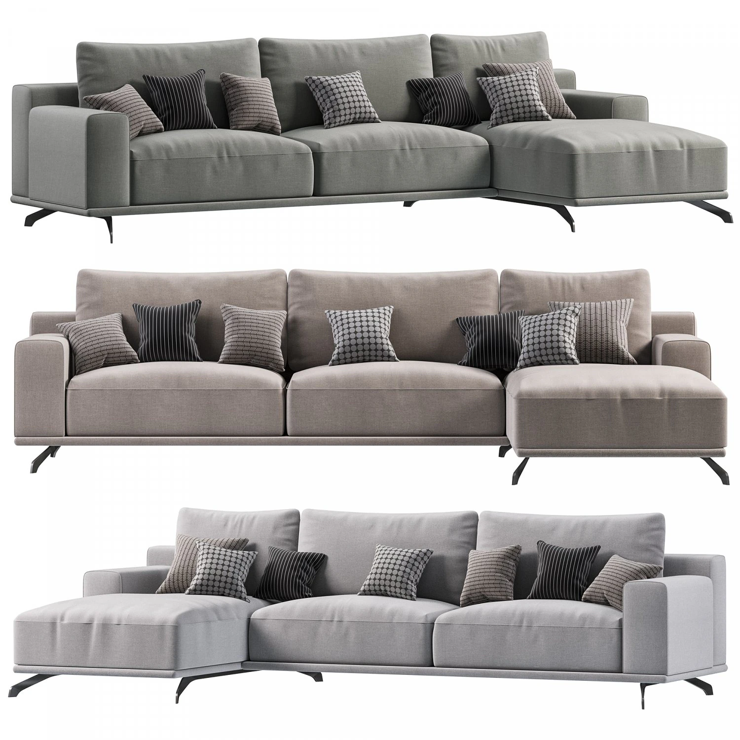 Dalton Sofa with Chaise Longue Ditre Italia 3D Model .c4d .max .obj .3ds .fbx .stl .blend