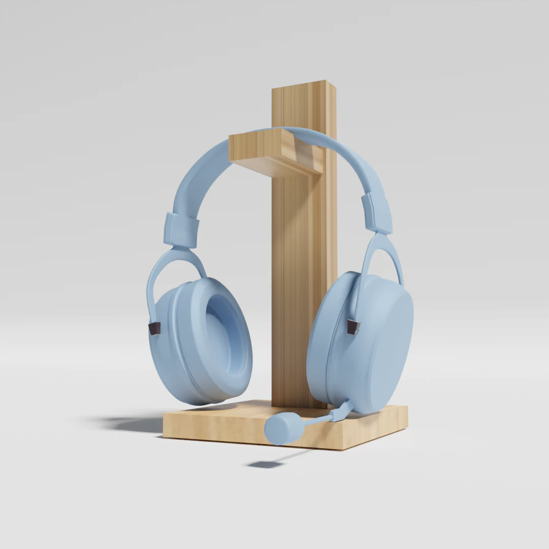 Cuffie con supporto in legno Modello 3D .c4d .max .obj .3ds .fbx .stl .blend 