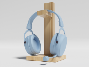 Headphones with wooden stand 3D-Modell