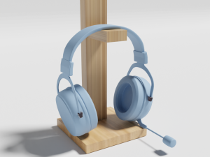 Headphones with wooden stand 3D Модель