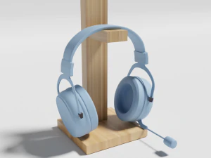 Cuffie con supporto in legno Modello 3D