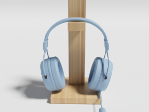 Headphones with wooden stand 3D Модель