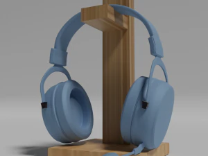 Cuffie con supporto in legno Modello 3D