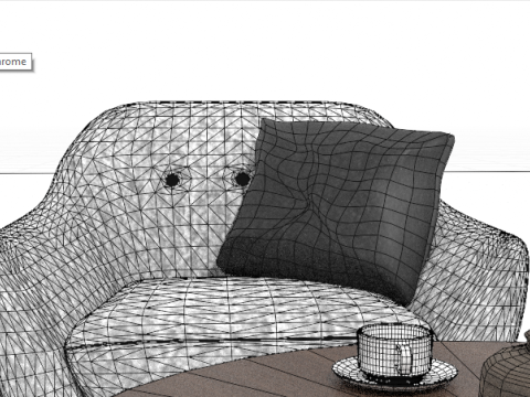 4 elegant chairs with table coffee cups and kettle 3D-Modell