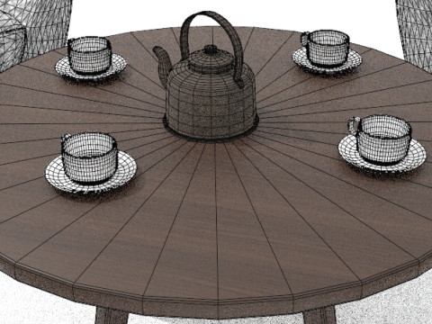 4 elegant chairs with table coffee cups and kettle 3D-Modell