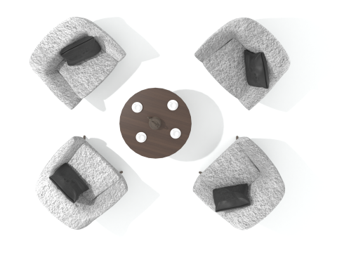 4 elegant chairs with table coffee cups and kettle 3D-Modell