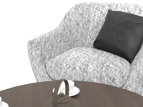 4 elegant chairs with table coffee cups and kettle 3D-Modell