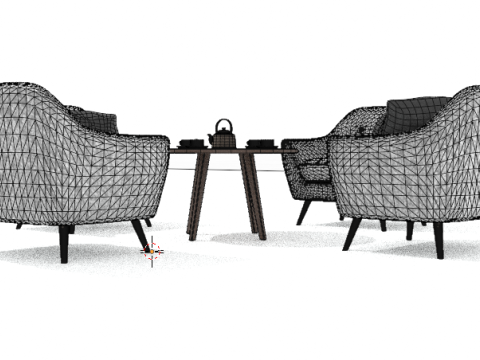 4 elegant chairs with table coffee cups and kettle 3D-Modell