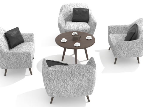 4 elegant chairs with table coffee cups and kettle 3D-Modell