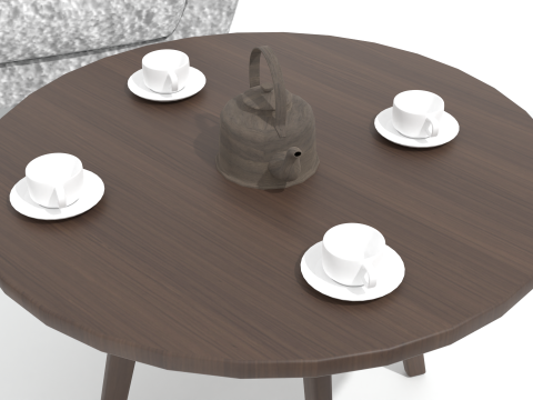 4 elegant chairs with table coffee cups and kettle 3D-Modell