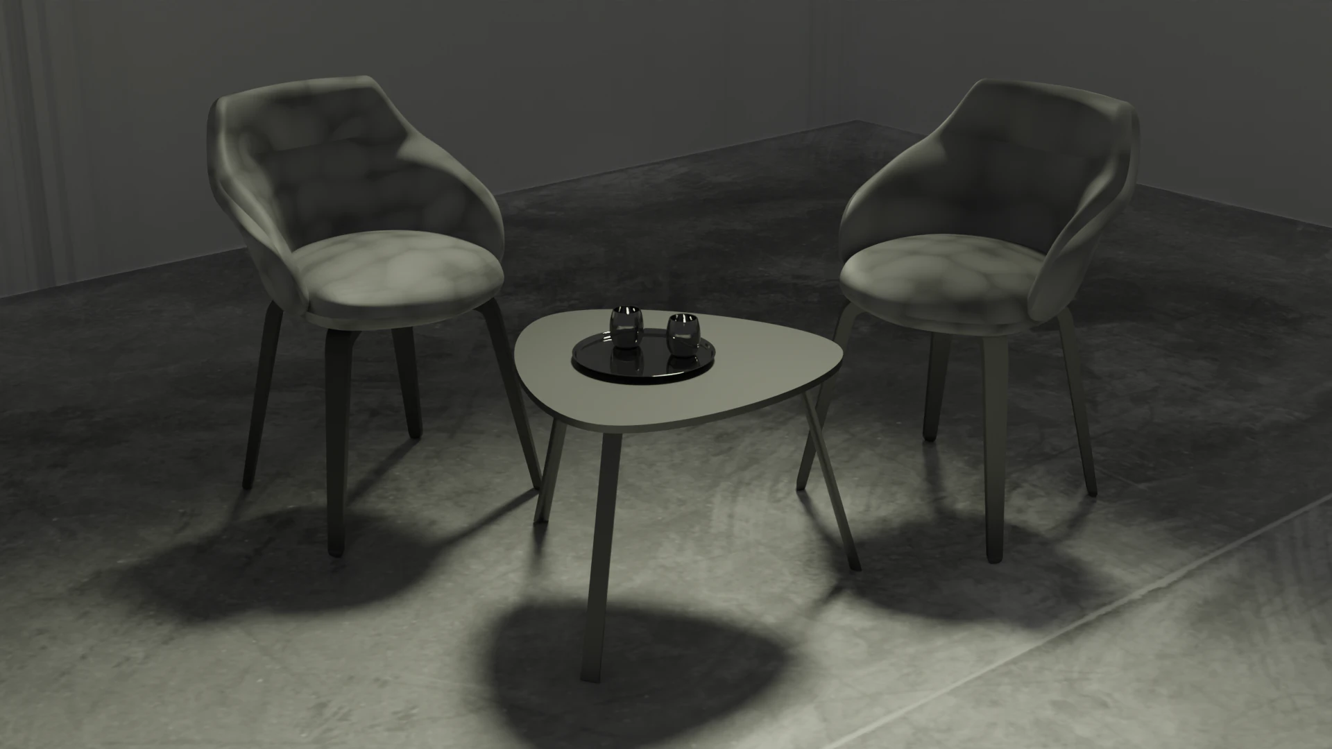 Dua kursi dengan meja dan cangkir Model 3D .c4d .max .obj .3ds .fbx .stl .blend 