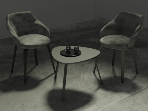 Two chairs with a table and cups 3D Модель