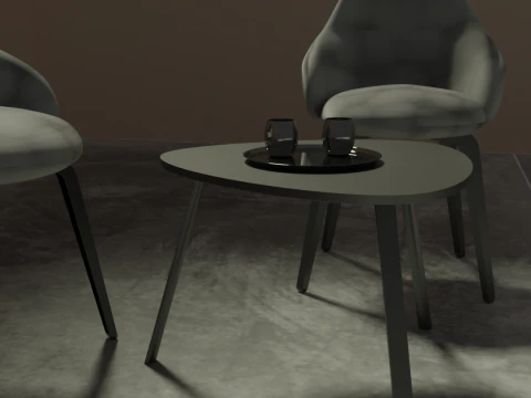 Dua kursi dengan meja dan cangkir Model 3D