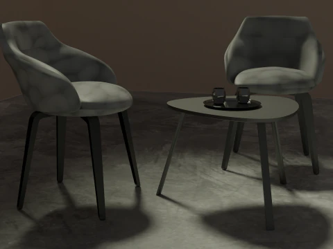 Dua kursi dengan meja dan cangkir Model 3D