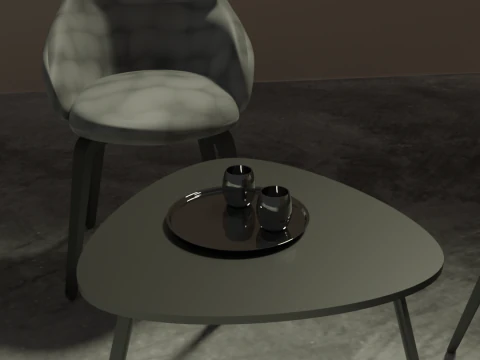Dua kursi dengan meja dan cangkir Model 3D
