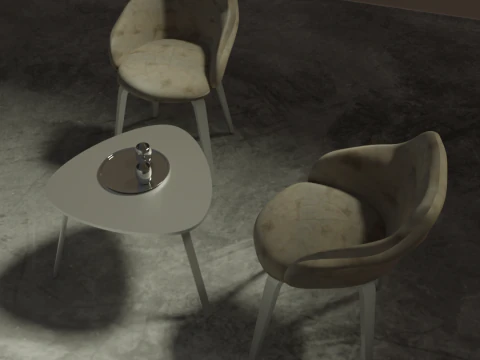 Dua kursi dengan meja dan cangkir Model 3D