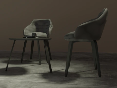 Dua kursi dengan meja dan cangkir Model 3D