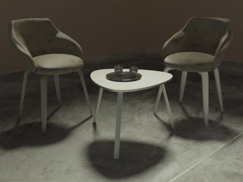 Dua kursi dengan meja dan cangkir Model 3D