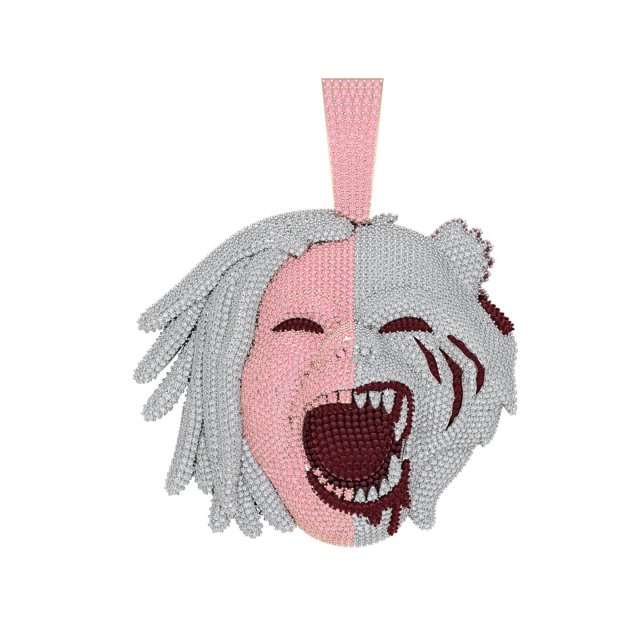 Harming Half Man and Half Beast Round Cut Diamond Pendant Hiphop Model 3D .c4d .max .obj .3ds .fbx .stl .blend 