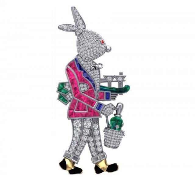 Bunny Pin Brooch For Men -Rabbit Waiter Brooch 3D मॉडल .c4d .max .obj .3ds .fbx .stl .blend 