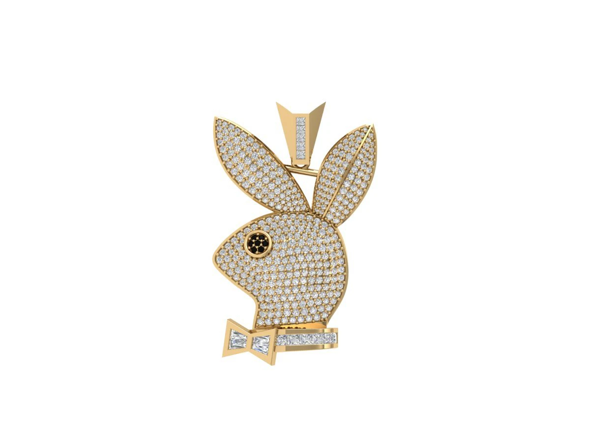 Simulated Diamond Playboy Pendant 3D Model .c4d .max .obj .3ds .fbx .stl .blend 