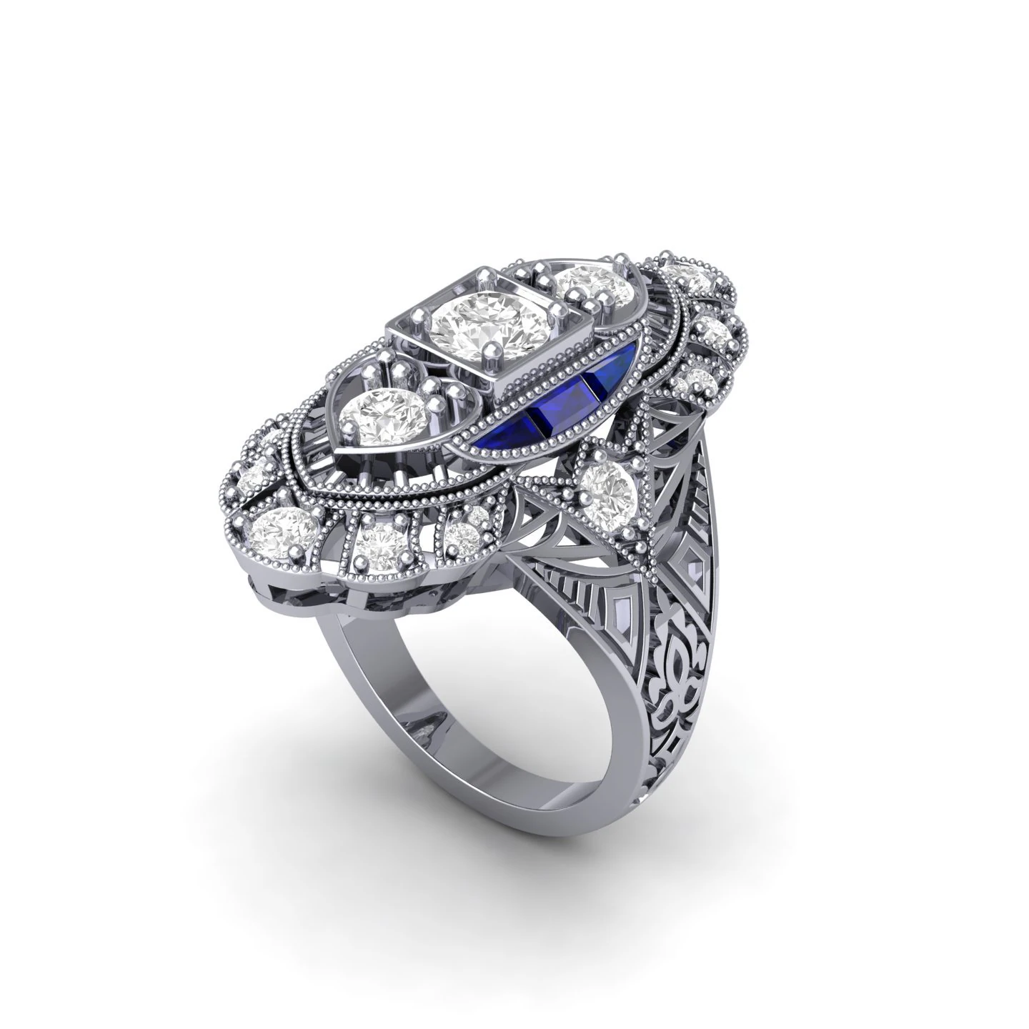 Wedding ART Deco Ring 3D Model .c4d .max .obj .3ds .fbx .stl .blend