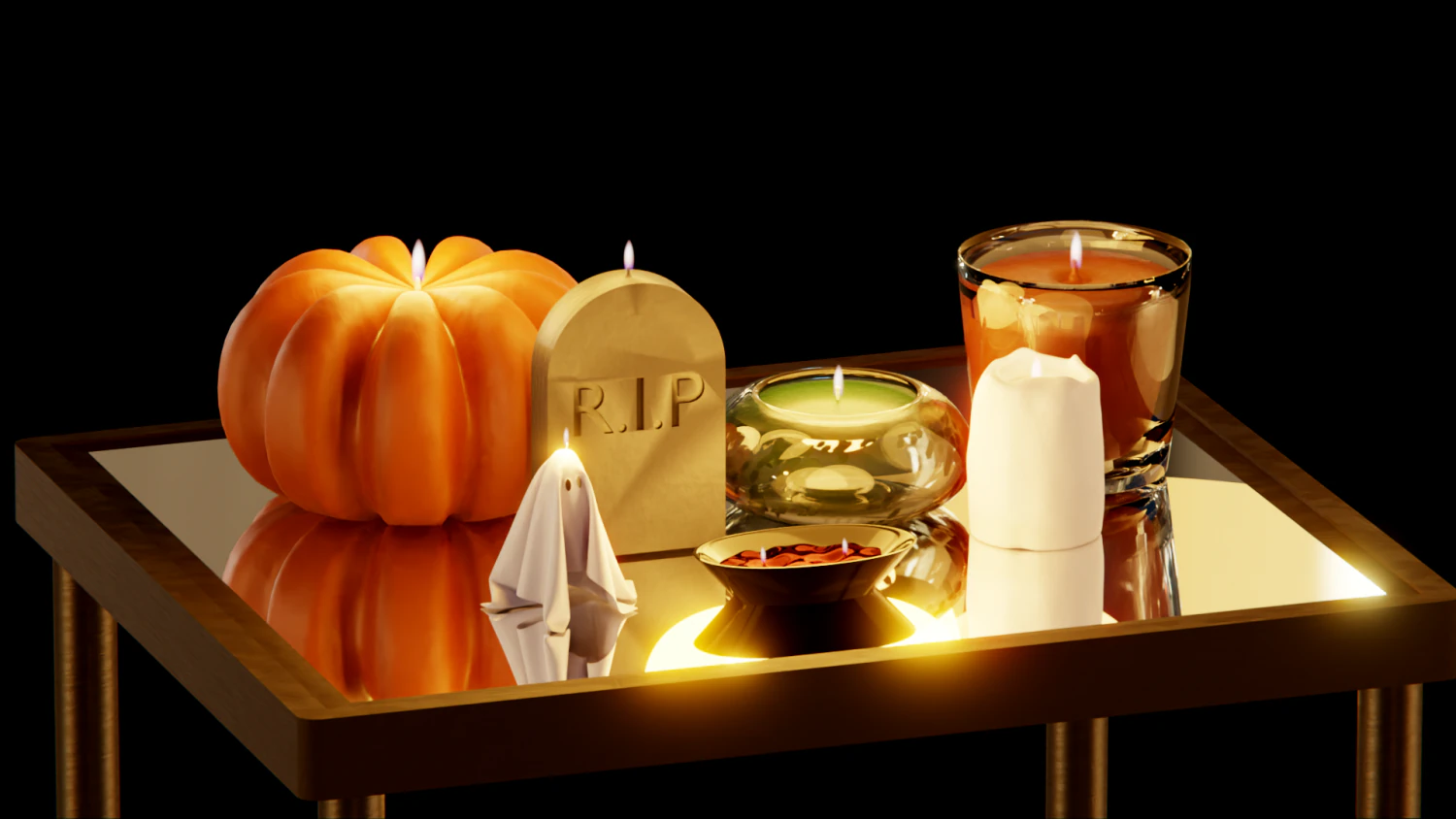 Halloween Candles Pundle with Animated Flame 3D Model .c4d .max .obj .3ds .fbx .stl .blend 