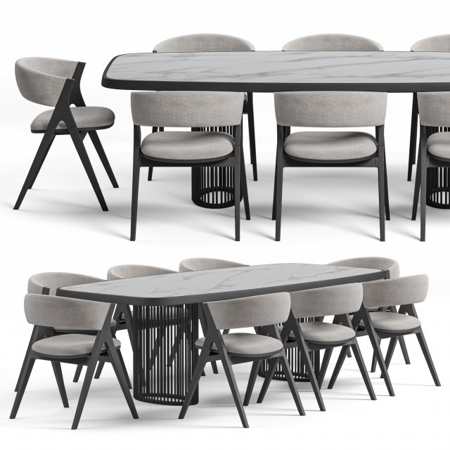 Remo dining chair And Luna Bianca table By Bonaldo 3D Model .c4d .max .obj .3ds .fbx .stl .blend 