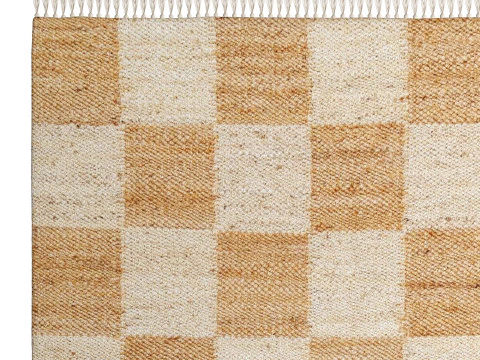 Tapete de juta xadrez natural e branqueado Riley Marfim Tapetes de tear manual de juta tran&ccedil;ada Modelo 3D