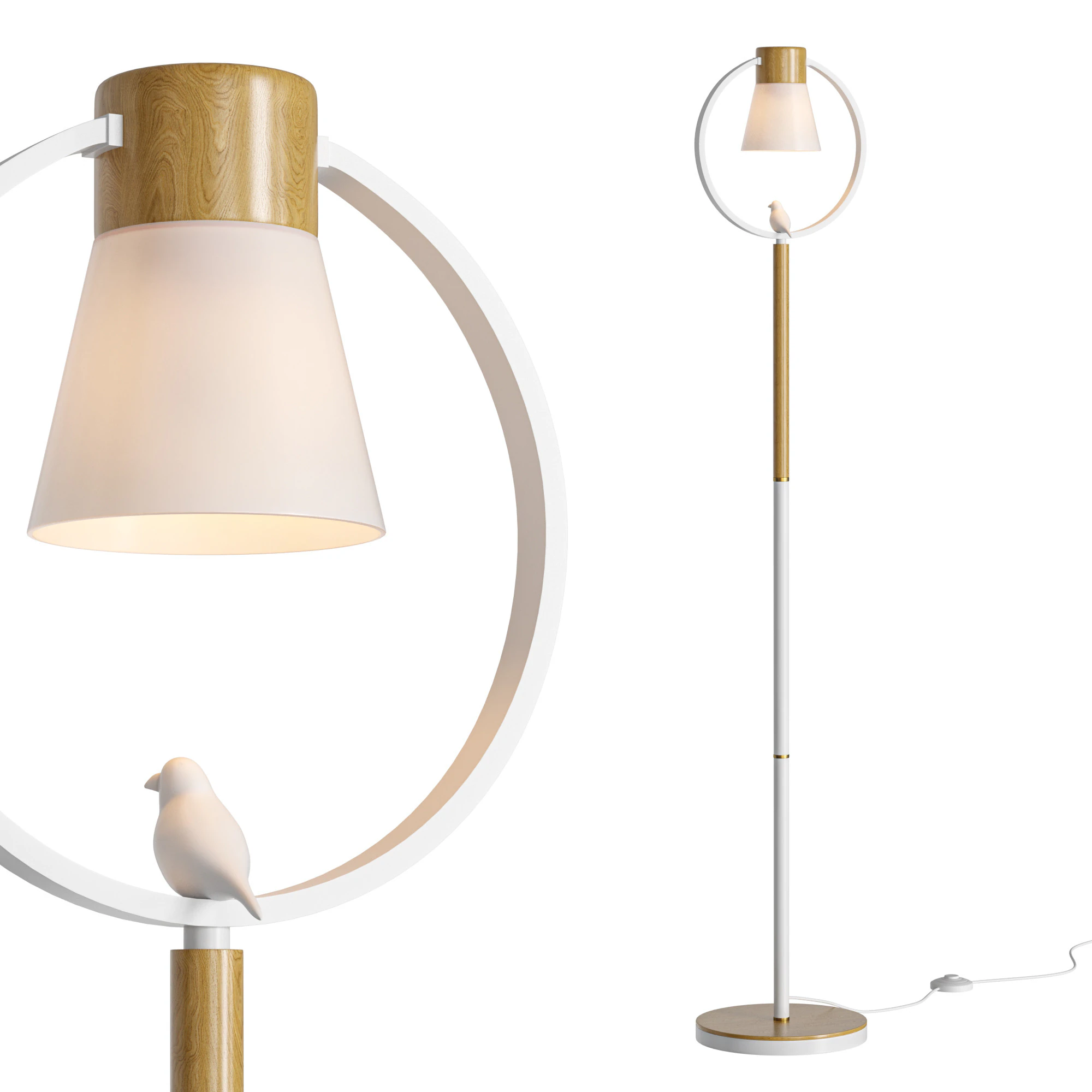 Cone Wood Floor Lamp 3D Model .c4d .max .obj .3ds .fbx .stl .blend 