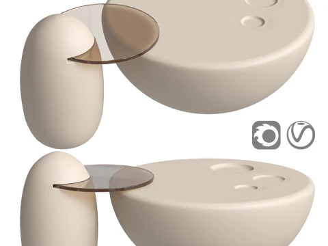 Круглий скловолоконний розкішний набір сучасних кремових журнальних столиків для дому 3D Модель