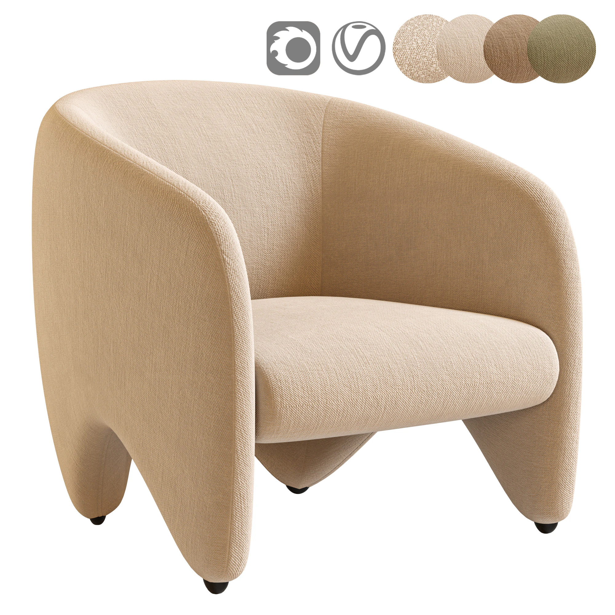 Yuzu Armchair By Arflex 3D Model .c4d .max .obj .3ds .fbx .stl .blend