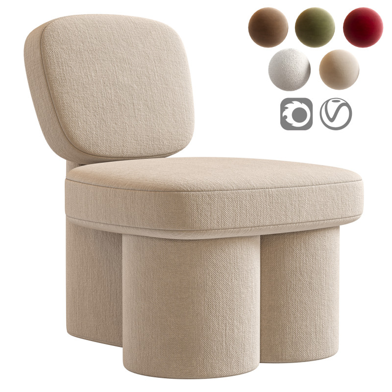 Steel Blue Corduroy Thea Accent Chair 3D Model .c4d .max .obj .3ds .fbx .stl .blend 