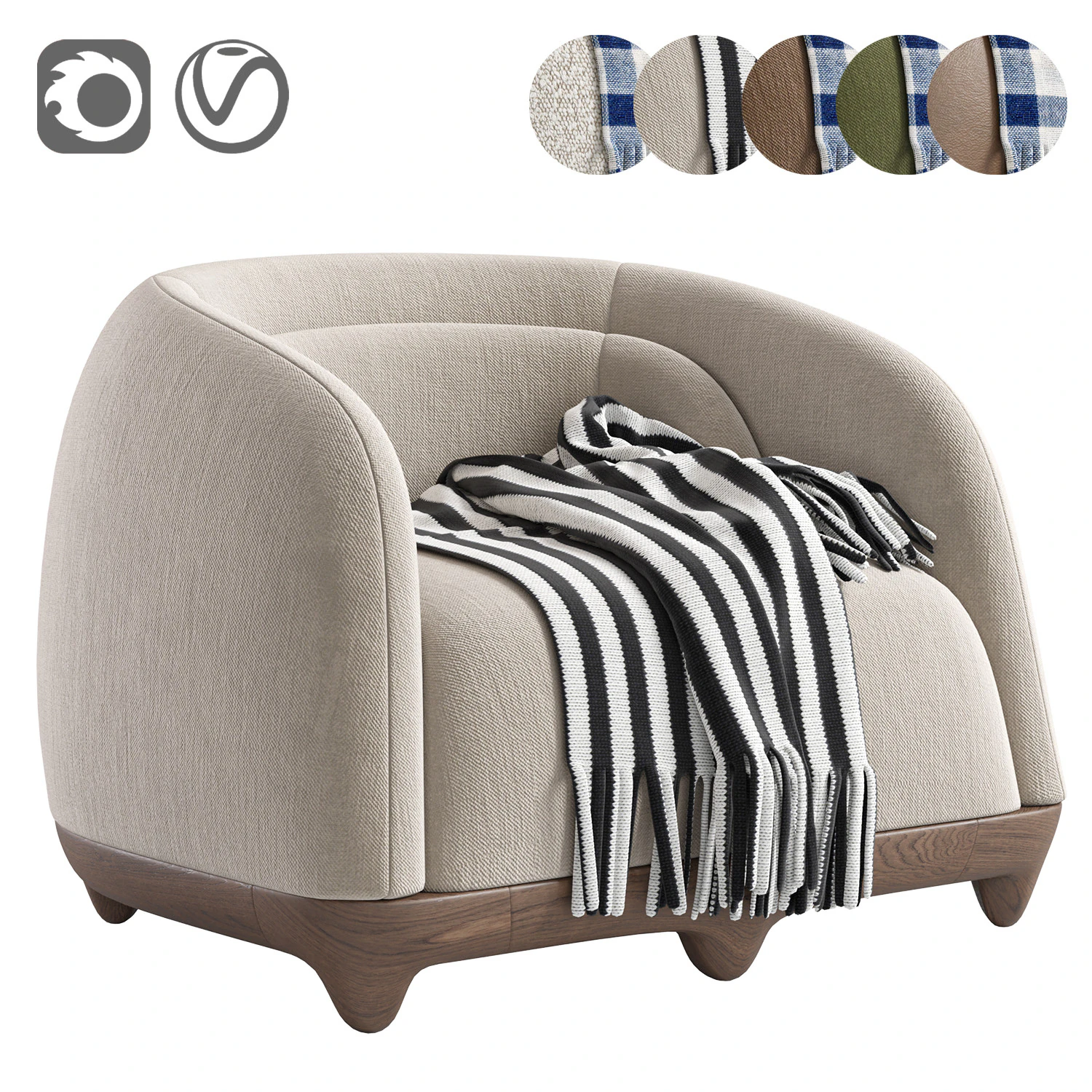 FRANCK GENSER Armchair from the Chance Series 3D Model .c4d .max .obj .3ds .fbx .stl .blend