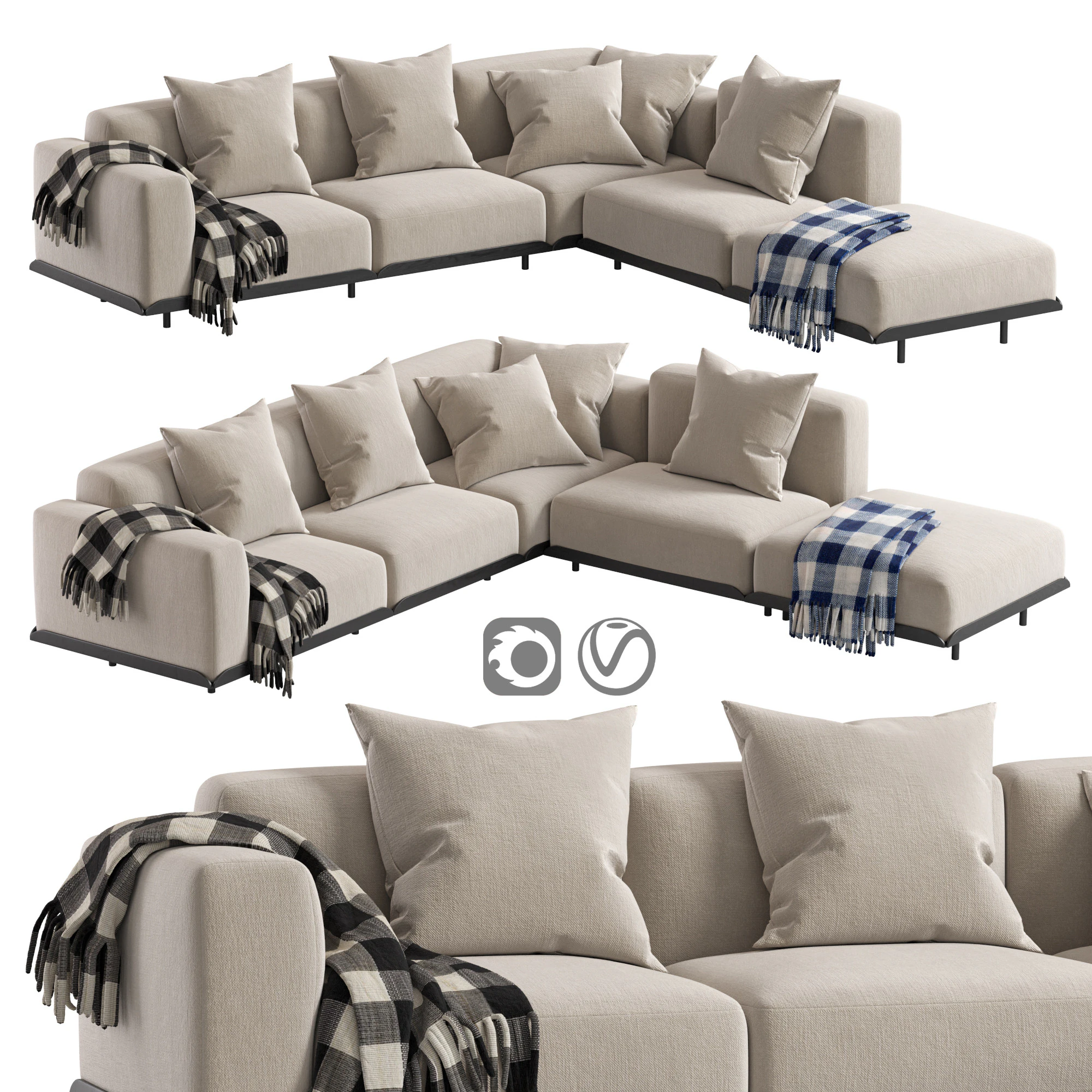 Arflex Claudine L Sofa 3D Model .c4d .max .obj .3ds .fbx .stl .blend 