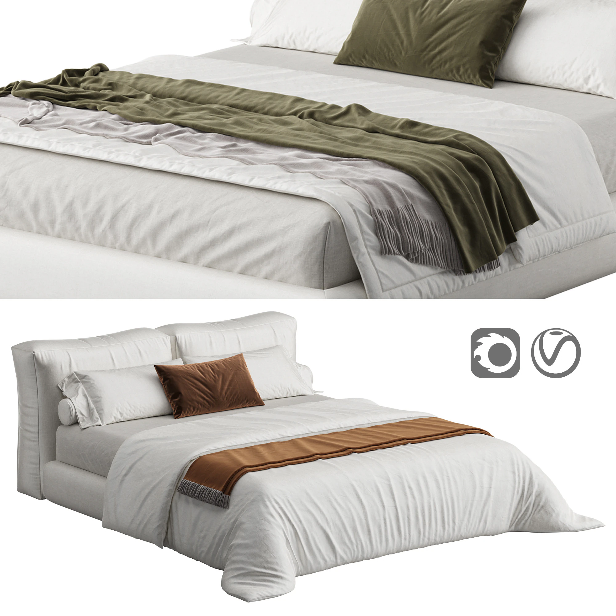 Amos Buklet Beyaz &Ccedil;ağdaş Dikd&ouml;rtgen Başlık Karyola Krali&ccedil;e Boyutu 3D Model .c4d .max .obj .3ds .fbx .stl .blend 