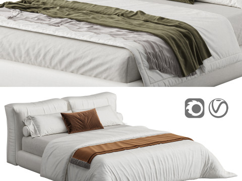 Amos Boucle White Contemporary Rectangular Head Board Bed Frame Queen Size Modelo 3D