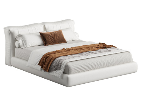 Amos Boucle White Contemporary Rectangular Head Board Bed Frame Queen Size 3D Модель