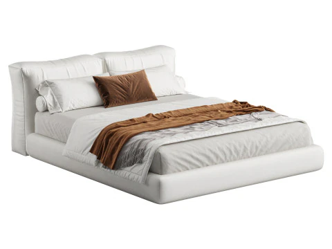 Amos Buklet Beyaz &Ccedil;ağdaş Dikd&ouml;rtgen Başlık Karyola Krali&ccedil;e Boyutu 3D Model