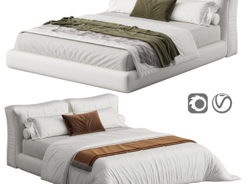 Amos Boucle White Contemporary Rectangular Head Board Bed Frame Queen Size 3D Модель