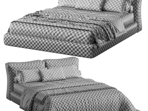Amos Boucle White Contemporary Rectangular Head Board Bed Frame Queen Size 3D Модель