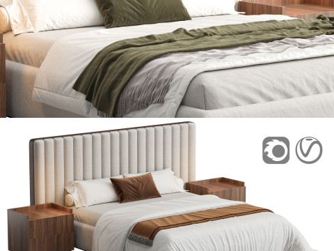 Walvia Gray Velvet Luxury Wide Headboard Bed Modelo 3D
