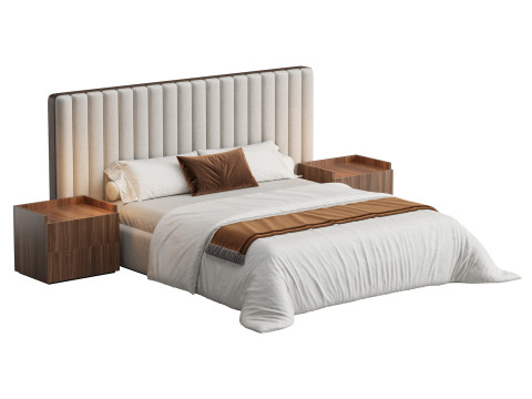 Walvia Gray Velvet Luxury Wide Headboard Bed 3D Model