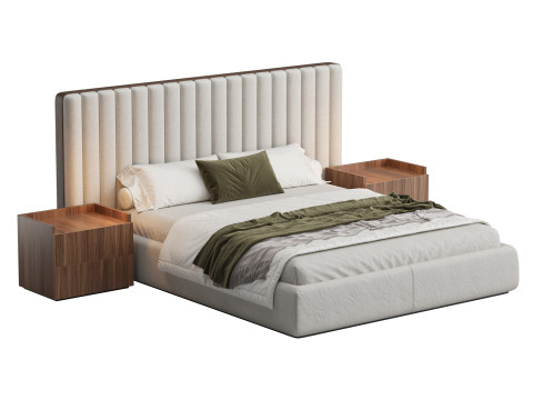Walvia Gray Velvet Luxury Wide Headboard Bed 3D Model