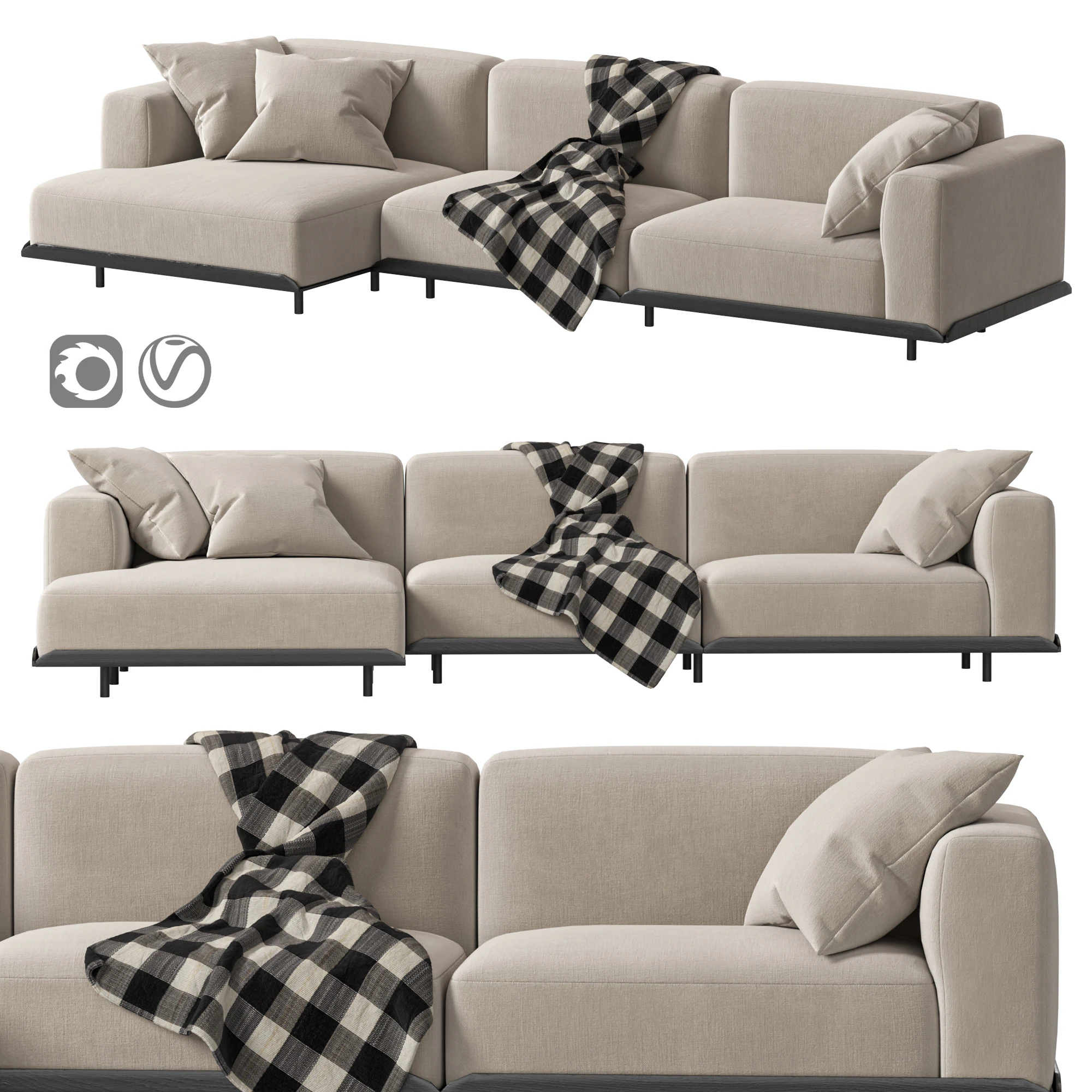Arflex Claudine L Sofa 3D Model .c4d .max .obj .3ds .fbx .stl .blend 