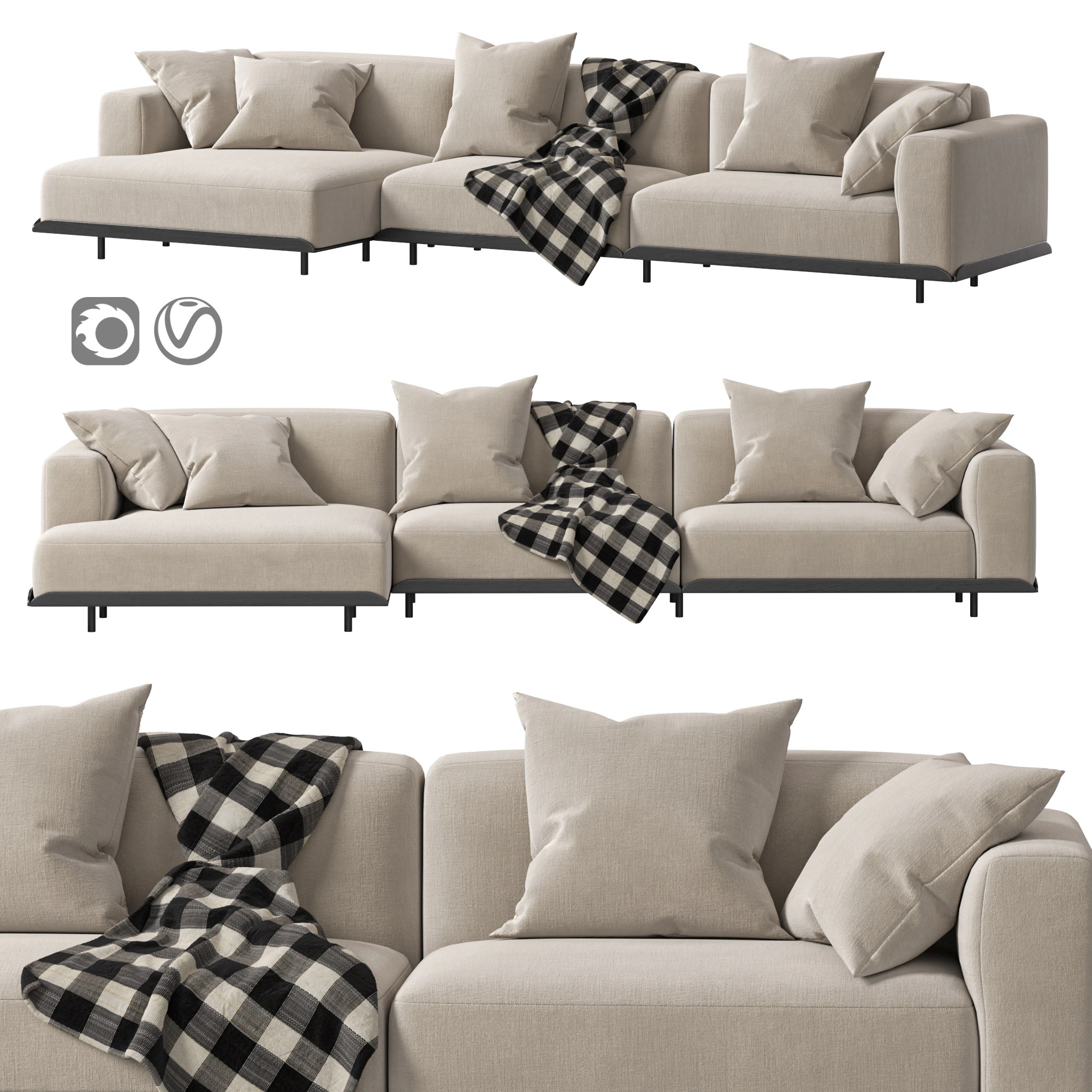 Arflex Claudine L Sofa 3D Model .c4d .max .obj .3ds .fbx .stl .blend 