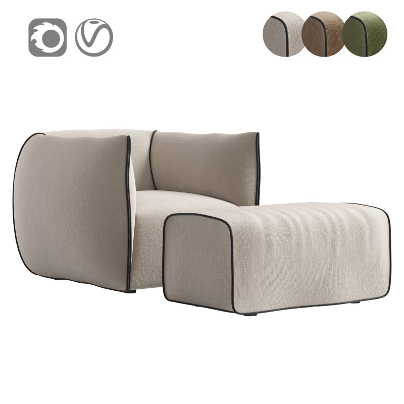 MIA Armchair By MDF Italia 3D Model .c4d .max .obj .3ds .fbx .stl .blend