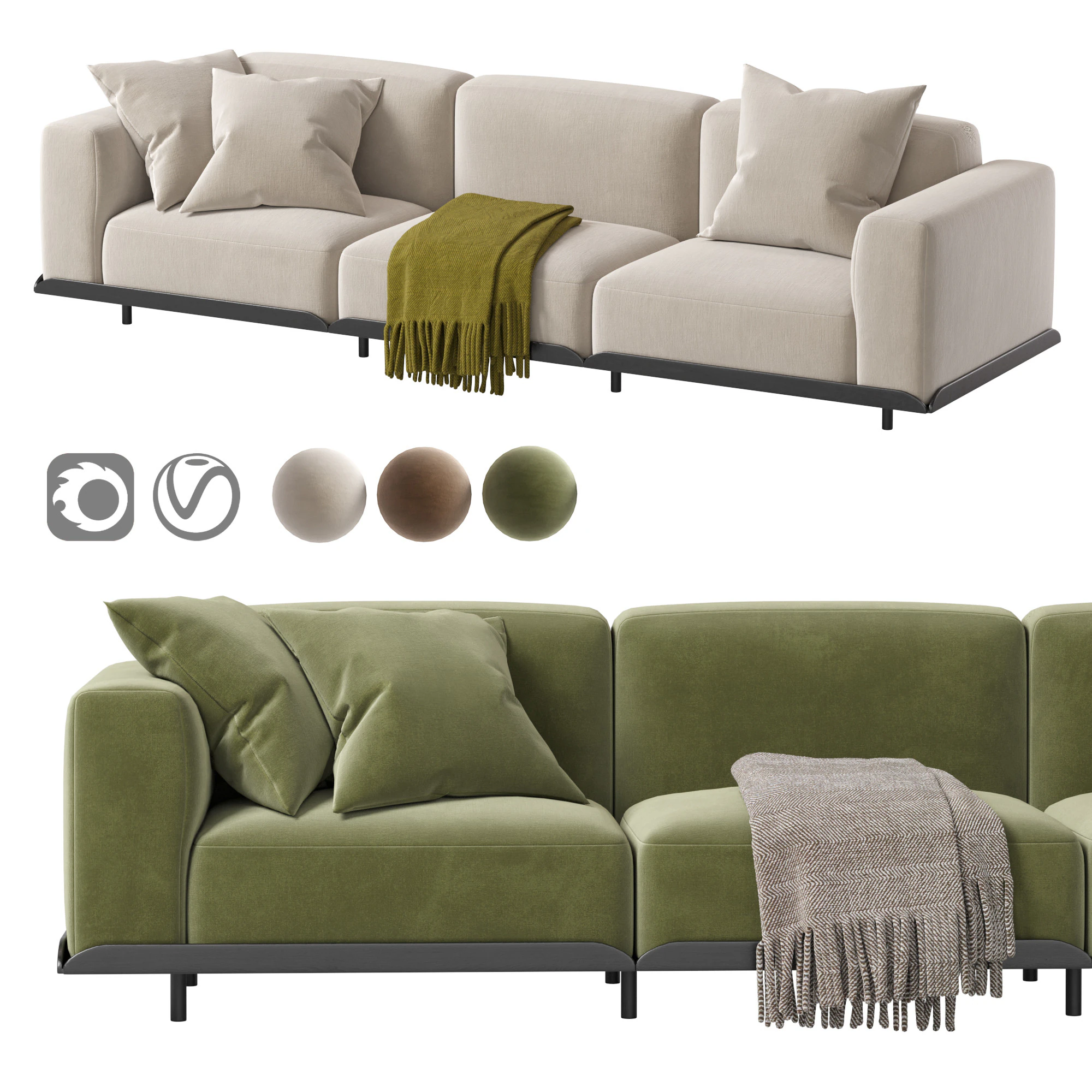 Arflex Claudine L Sofa 3D Model .c4d .max .obj .3ds .fbx .stl .blend 