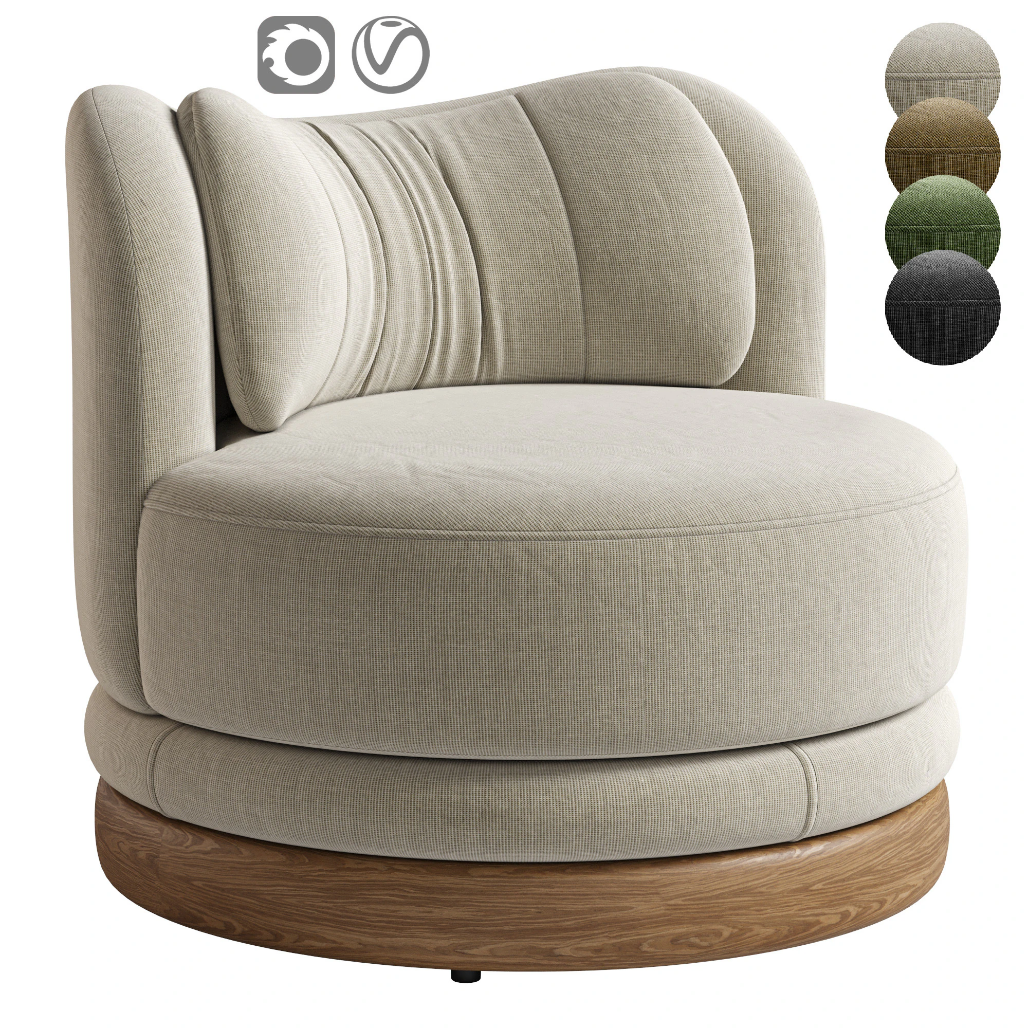 Norris Vegetable Dyed Linen Swivel Chair 3D Model .c4d .max .obj .3ds .fbx .stl .blend 